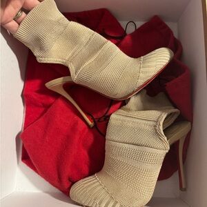 Nude Sock Style Knit Booties; size 36 Christian louboutin heels